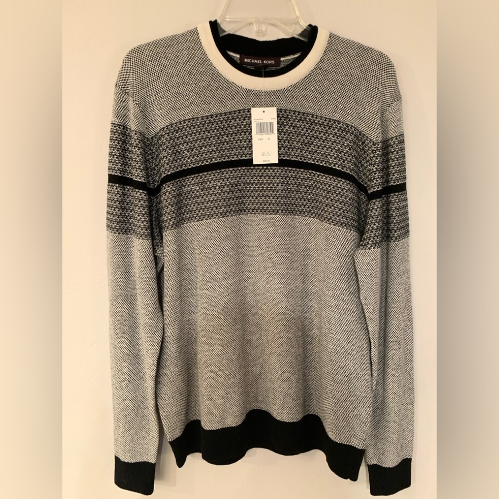 Michael Kors Gray and Black Patterned Crewneck Sweater NWT Size XL